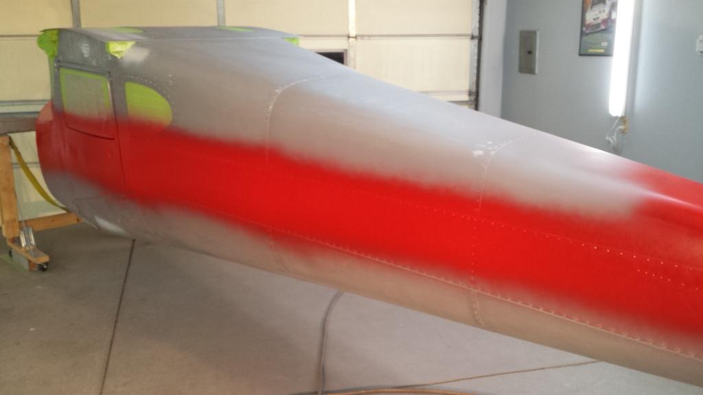 Red sprayed around the fuse where stripe would go