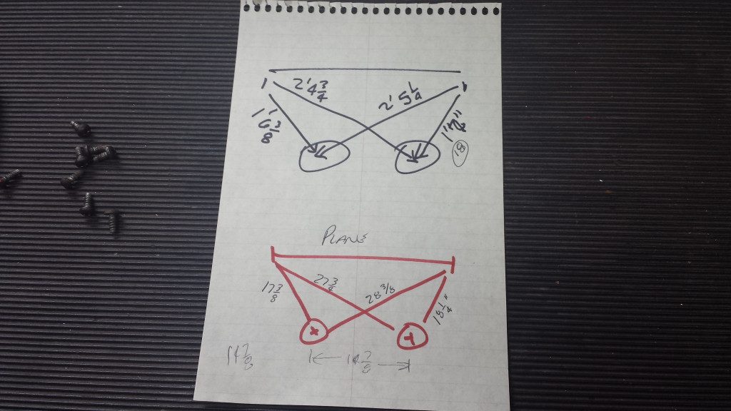 So then we triangulated from the lowest cowl installation screw hole. This seemed better/more accurate/repeatable